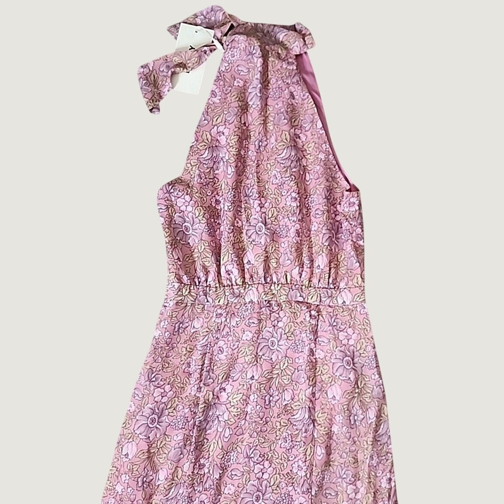 Likely Mona Pink Tiered Midi Dress Floral Sleeveless Halter Cottage Boho Fairy 2
